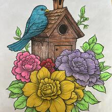 Spring Bluebird and Flowers By James Therrien