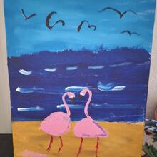 Beach Flamingos Painting By Joyce Bickford
